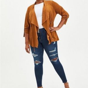 Torrid Cognac Suede Drape Front Anorak d